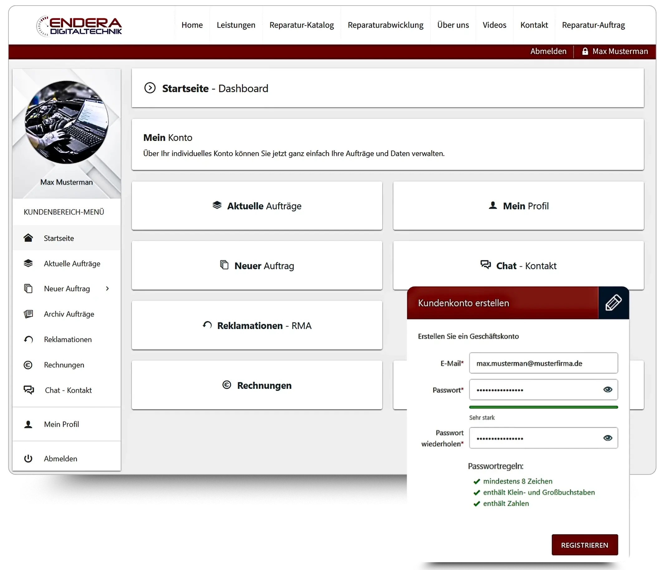 Kundenportal Startseite